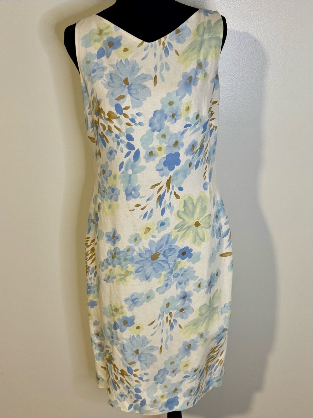 Ann Taylor Sleeveless Floral Sheath Dress in Blue, Cream and Green
